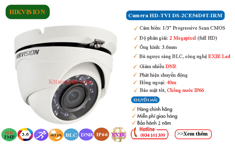 camera hikvision 2mp hdtvi DS-2CE56D0T-IRM